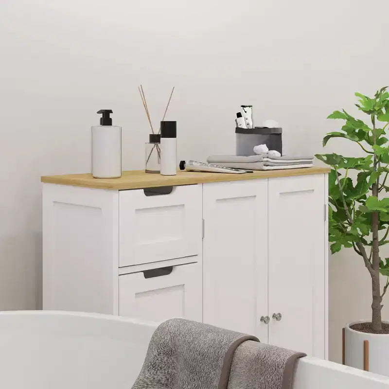 HOMCOM Mobiletto da bagno da pavimento con ripiano regolabile, mobile contenitore da bagno indipendente con 4 cassetti e 2 ante, bianco