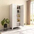Armadio contenitore Homy Casa a 4 ante con pannelli in canna e ripiani regolabili per soggiorno, sala da pranzo o ingresso, nero e naturale