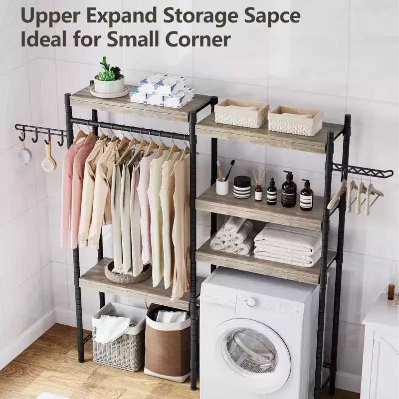 Scaffale sopra lavatrice, scaffale portaoggetti a 5 ripiani per asciugatrice con altezza regolabile, scaffale da bagno salvaspazio per bagno e lavanderia