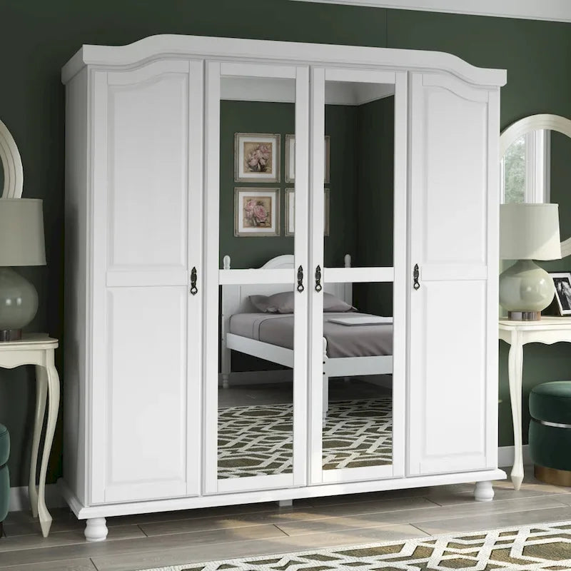 Palace Imports 100% Solid Wood Kyle 4-Door Wardrobe Armoire with Solid Wood or Mirrored Doors