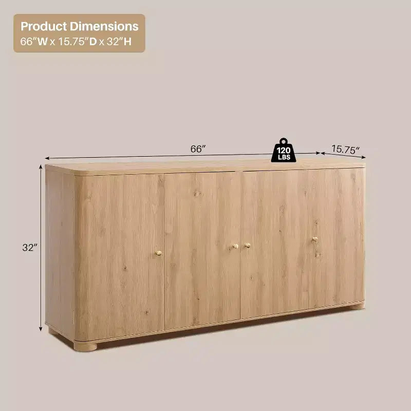 Credenza da cucina con 4 ante e ripiani, grande credenza moderna, mobile contenitore da 66 pollici per angolo caffè