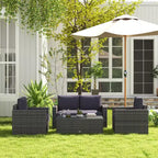 Set da giardino in rattan da 4 pezzi, set da patio in vimini con divanetto, sedie e tavolino da caffè con piano in vetro