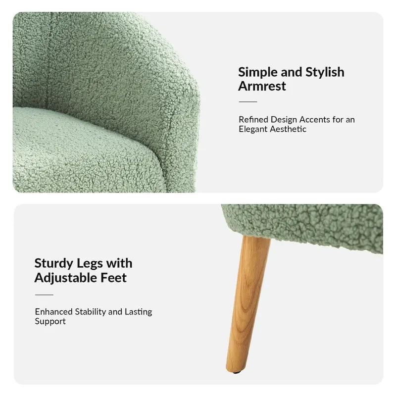 Fauteuil bouclé moderne Sheila de 30 W avec pieds en bois massif, lot de 2, par HULALA HOME
