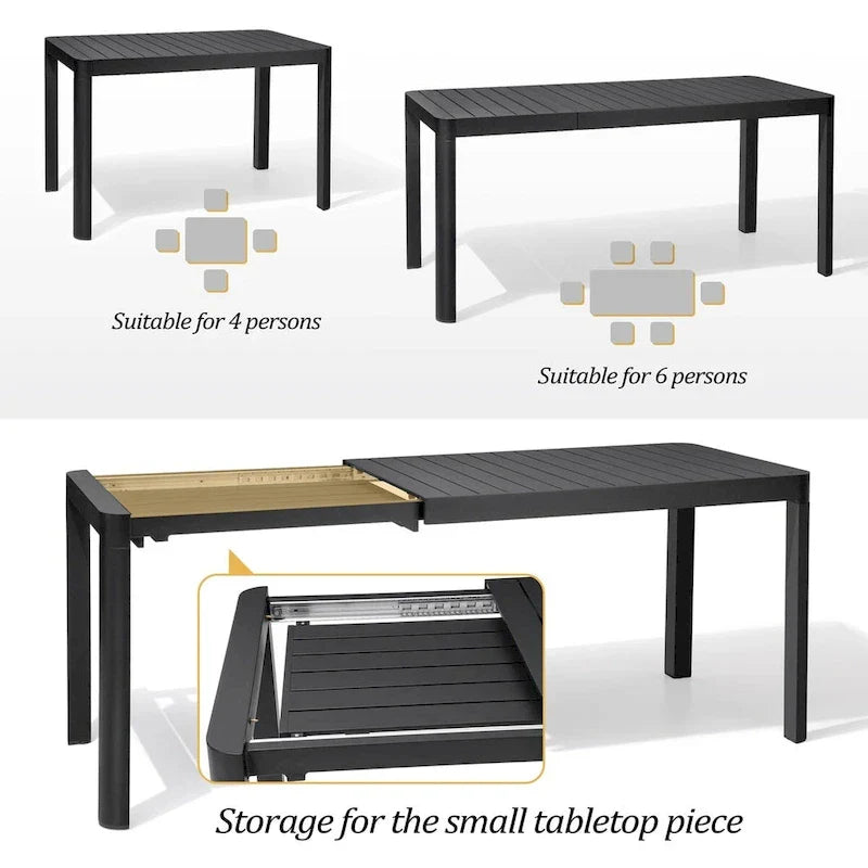 Ensemble de salle à manger de patio extérieur en aluminium de 5/7 pièces, chaises empilables et table extensible