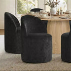 Ensemble de table à manger moderne pour 6 personnes, table ronde à piètement central, fauteuils tonneau pivotants à roulettes, chenille texturée - Panipeachy