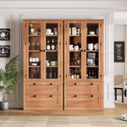 Dispensa da cucina in stile rustico con ante in vetro, mobile contenitore da 72 pollici con cassetti e ripiani regolabili per sala da pranzo, bagno e soggiorno