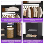Ensemble Besiost de 3 éléments pour dressing d’angle avec étagères en colonne et tiroirs, organisateur de dressing autoportant avec tringles