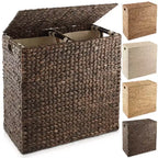 Cesto portabiancheria Casafield a 2 scomparti con coperchio e sacchetti foderati rimovibili, selezionatore in giacinto d'acqua intrecciato per i vestiti