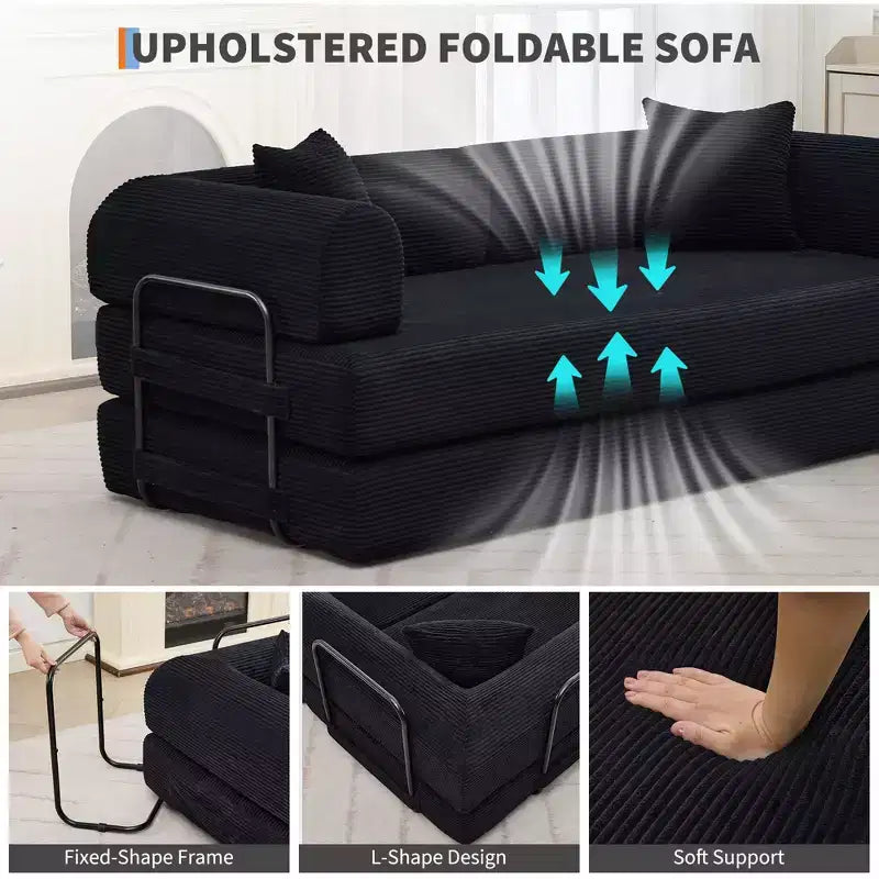 Canapé-lit convertible 4-en-1, matelas de sol pliant en velours côtelé sans cadre de 79 pouces avec oreiller, causeuse sans assemblage pour petit appartement