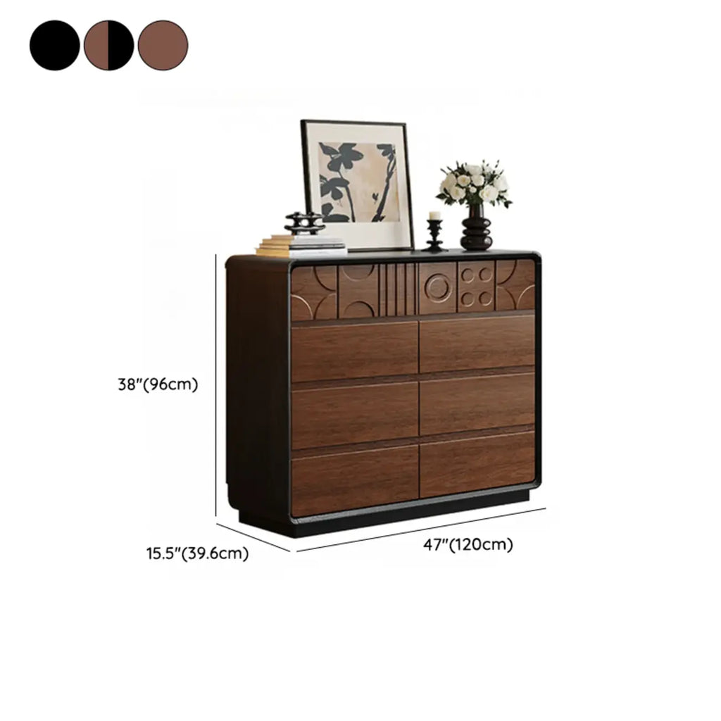 Commode en bois inspirée de l’Art déco avec motifs géométriques sculptés