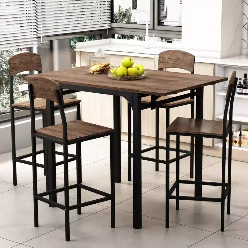 Ensemble Whisen de table à manger de ferme de 5 pièces avec rallonge rabattable, hauteur comptoir, et chaises de salle à manger