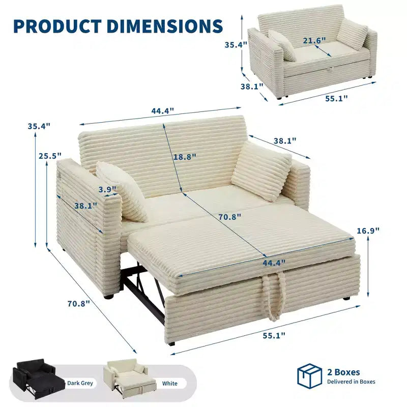 Canapé-lit convertible 55 places avec repose-pieds escamotable et dossier réglable, canapé compact pour petits appartements