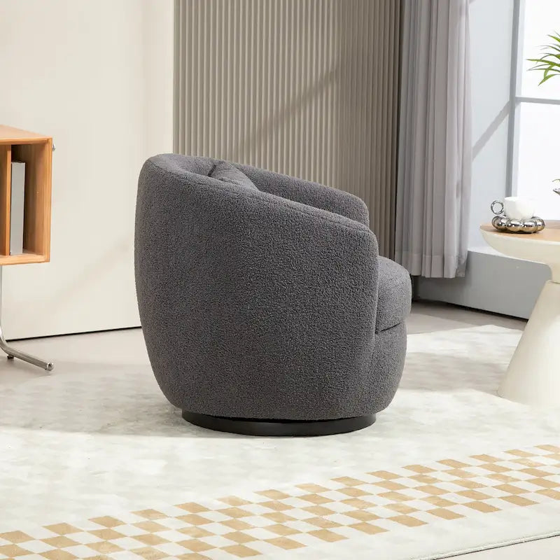 Fauteuil tonneau pivotant rembourré avec rangement, chaise d’appoint moderne pour salon, chambre, bureau ou coin lecture