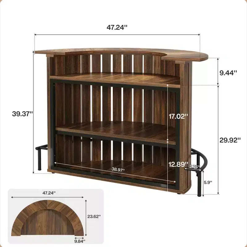 Mini tavolo bar portaoggetti a 4 ripiani con forma ad arco, mobile bar moderno in stile rustico con poggiapiedi e struttura in MDF