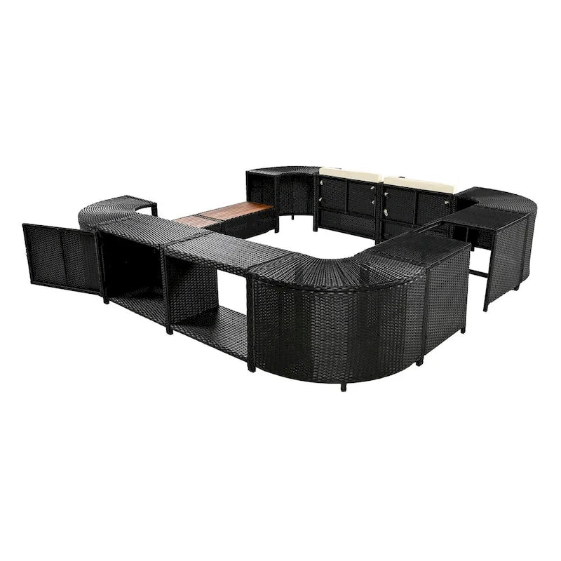 Ensemble de canapé d’angle d’extérieur en rotin, cadre quadrilatéral pour spa