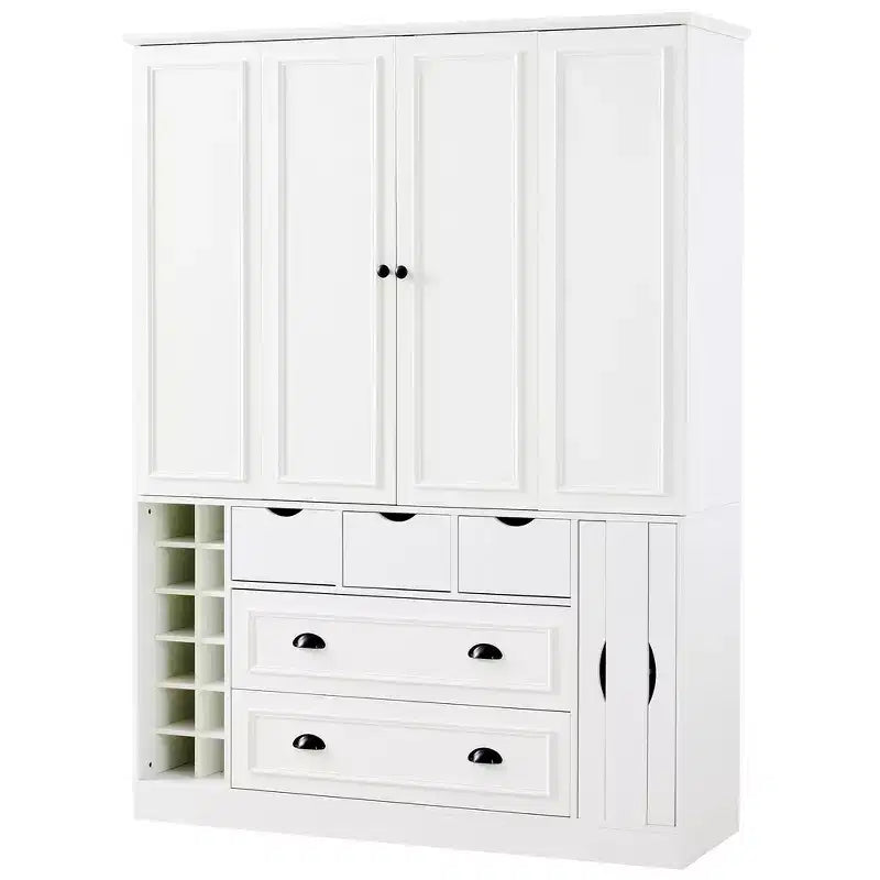 Armoire garde-manger indépendante Whisen de 71 po de hauteur, grand meuble de rangement pour salle à manger avec 4 portes pliantes, étagères et porte-bouteilles