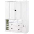 Armoire garde-manger indépendante Whisen de 71 po de hauteur, grand meuble de rangement pour salle à manger avec 4 portes pliantes, étagères et porte-bouteilles
