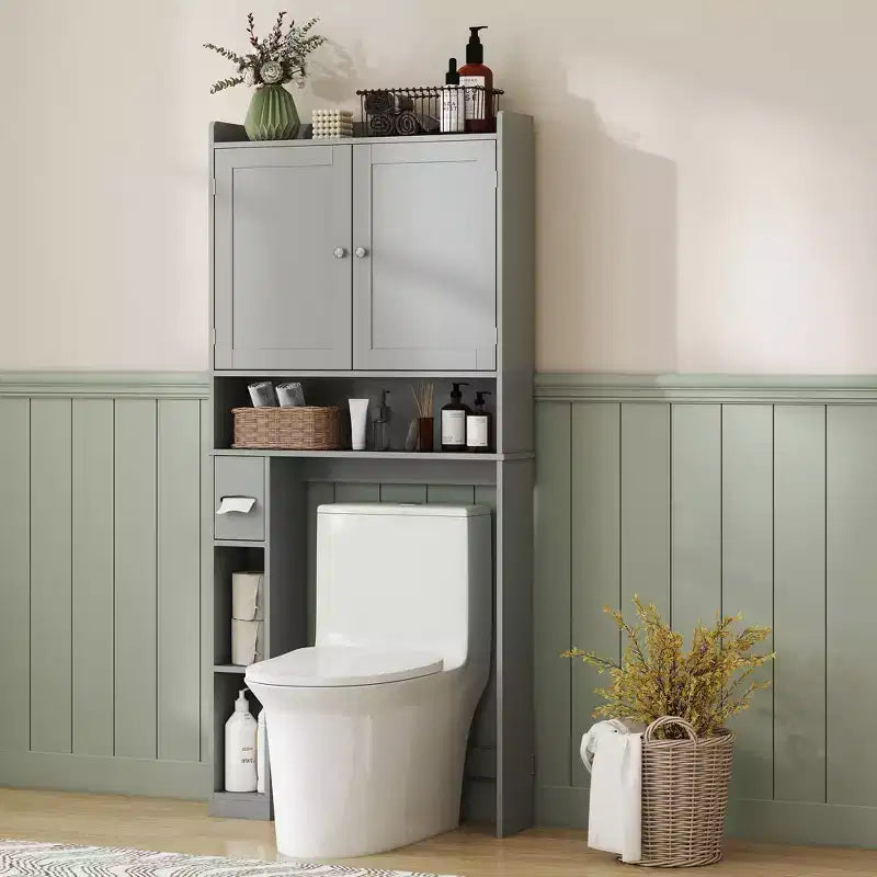 Mobile contenitore HOMCOM sopra il WC, organizer moderno per bagno sopra il WC con 2 ante, porta carta igienica e struttura indipendente salvaspazio