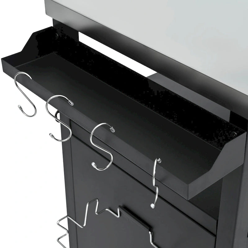 Îlot de cuisine extérieur avec plateau en acier inoxydable, chariot de gril en métal avec meuble de rangement - N/A