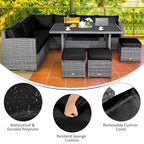 Costway Ensemble repas de jardin en rotin de 7 pièces, canapé d’angle, canapé et pouf — Voir les détails