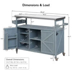 Îlot de cuisine extérieur Okak avec plateau en acier inoxydable, desserte de cuisine en bois avec portes, étagères et porte-épices, îlot de cuisine à roulettes