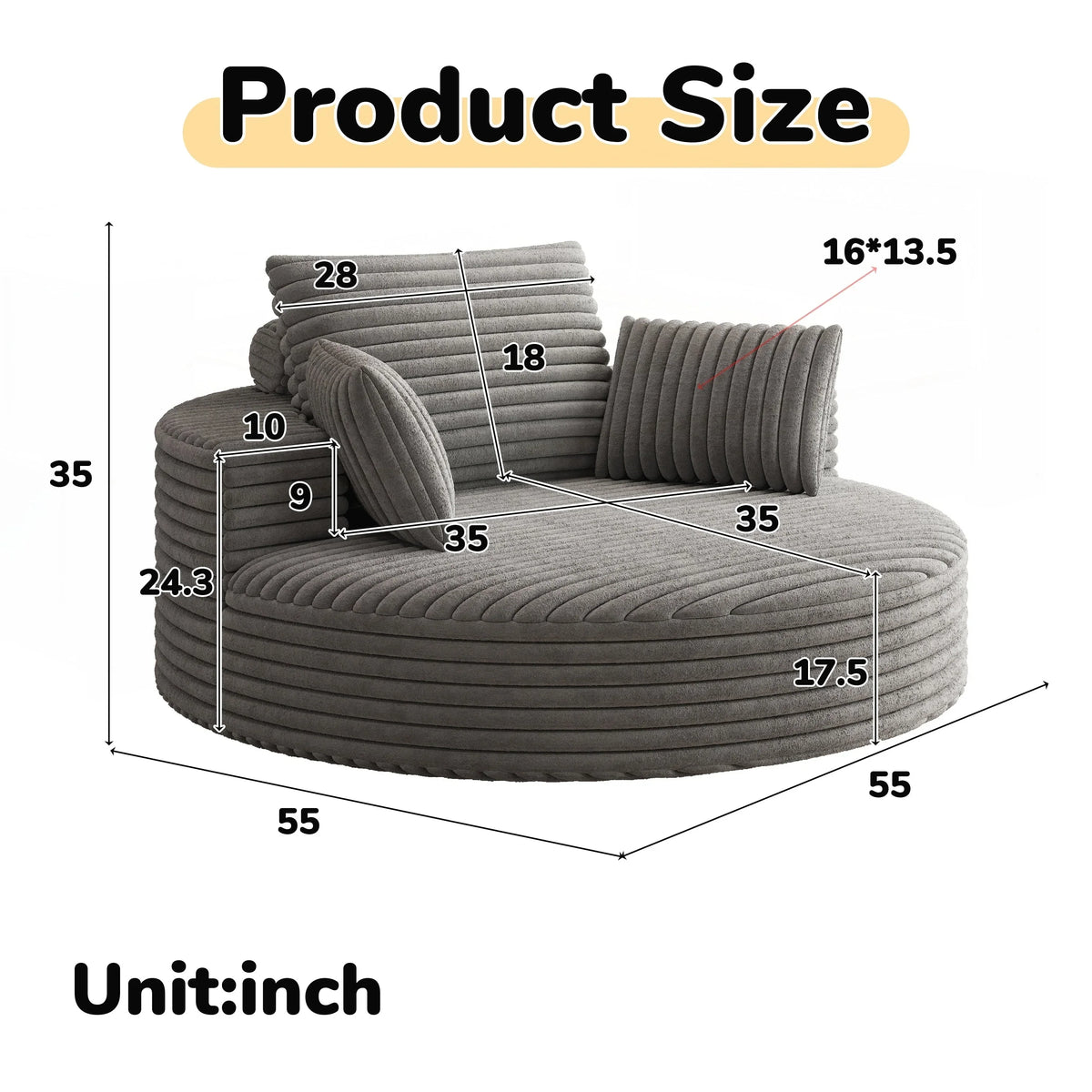 Fauteuil pivotant individuel en mousse et chenille côtelée