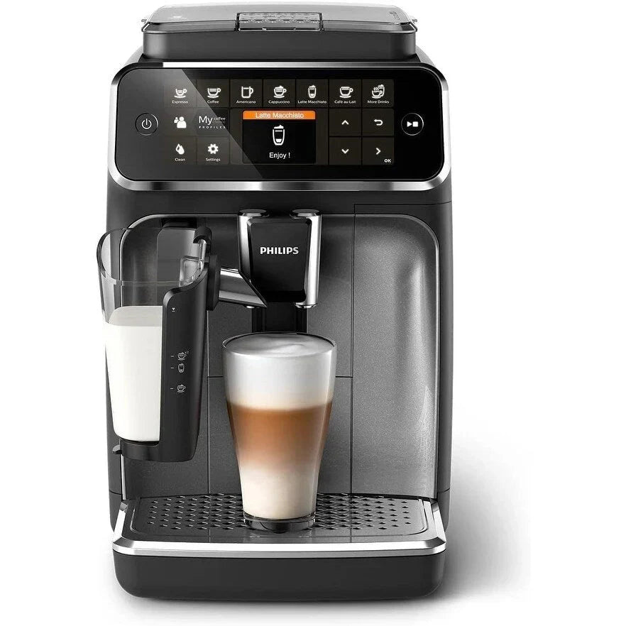 Macchina da caffè espresso premium, 12 caffè caldi/freddi, sistema LatteGo, macinacaffè in ceramica, nero cromato