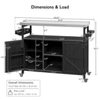 Îlot de cuisine extérieur Okak avec plateau en acier inoxydable, desserte de cuisine en bois avec portes, étagères et porte-épices, îlot de cuisine à roulettes