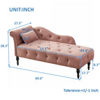 Chaise longue moderna da 60,6" in velluto con bottoni trapuntati, gambe in legno massello e borchie decorative