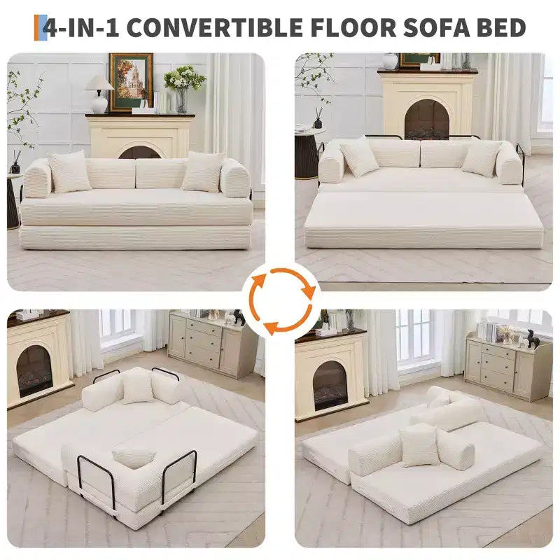 Canapé-lit convertible 4-en-1, matelas de sol pliant en velours côtelé sans cadre de 79 pouces avec oreiller, causeuse sans assemblage pour petit appartement