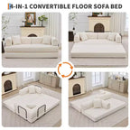 Canapé-lit convertible 4-en-1, matelas de sol pliant en velours côtelé sans cadre de 79 pouces avec oreiller, causeuse sans assemblage pour petit appartement