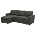 Divano componibile reversibile trasformabile con letto estraibile, chaise longue con contenitore nascosto e gambe resistenti