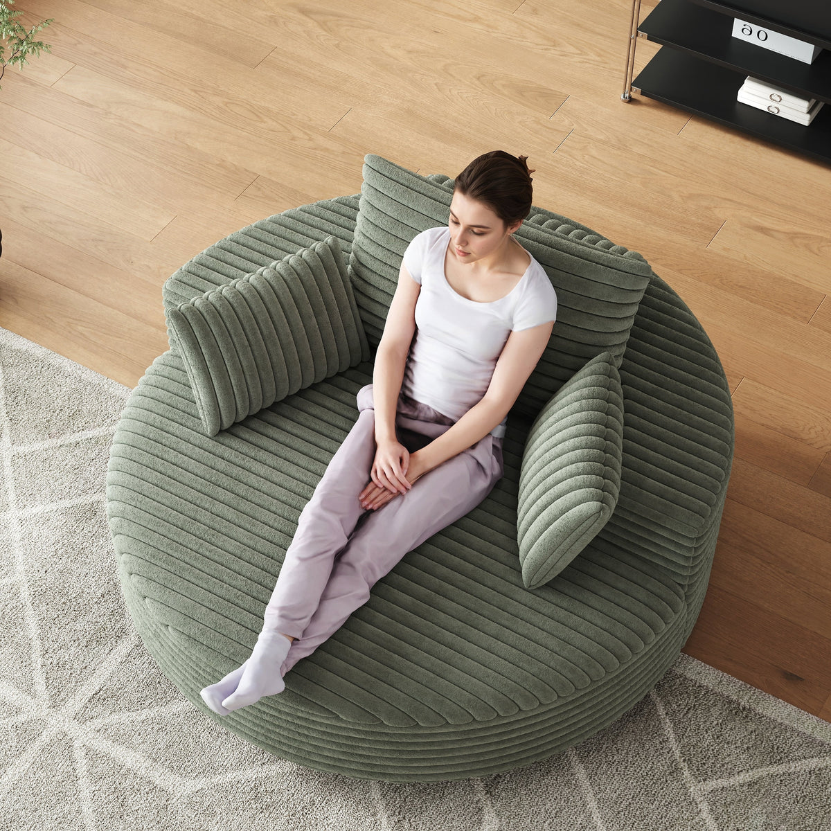 Fauteuil pivotant individuel en mousse et chenille côtelée