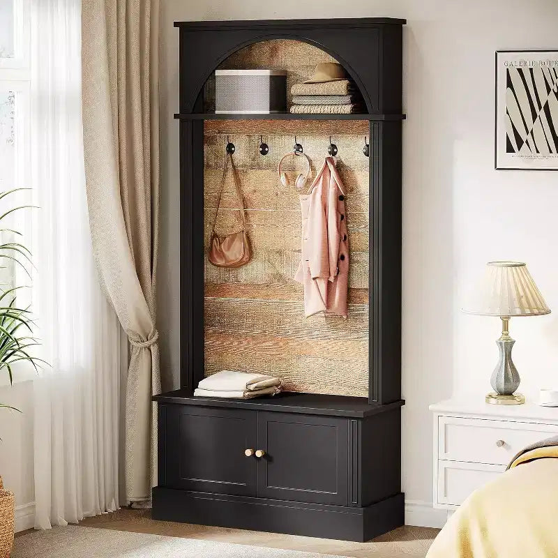 Lantine 70,86 Meuble d’entrée avec banc, rangement 4-en-1 pour l’entrée : porte-manteau, étagère à chaussures et banc de vestiaire pour couloir