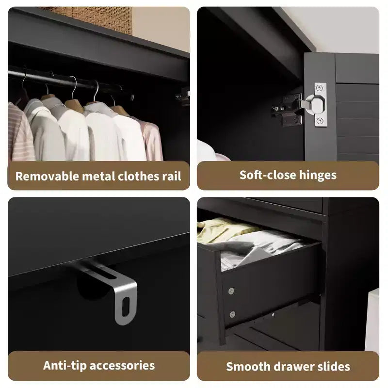 Armadio guardaroba COZONY con 3 cassetti e 2 ante, mobile guardaroba moderno in legno per camera da letto, armadio indipendente bianco resistente