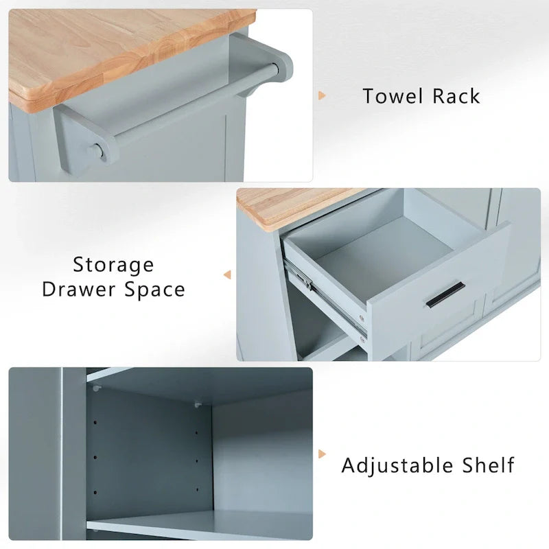 Isola da cucina con piano di lavoro pieghevole, carrello portaoggetti da cucina con ripiano estraibile, portasciugamani e cassetto, ruote girevoli