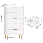 Cassettiera bianca / effetto marmo e legno a 5 cassetti - Pannello scanalato, per 1 persona