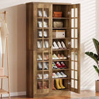 Meuble à chaussures haut Lantine avec portes, rangement à chaussures à 8 niveaux avec étagères réglables, meuble à chaussures moderne pour entrée, placard ou salon, blanc