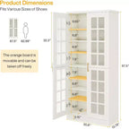Meuble à chaussures haut Lantine avec portes, rangement à chaussures à 8 niveaux avec étagères réglables, meuble à chaussures moderne pour entrée, placard ou salon, blanc