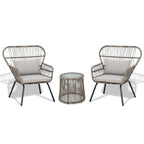 3 Piece Outdoor Wicker Conversation Bistro Set, All-Weather Rattan Furniture Patio Chairs Set with Cushions