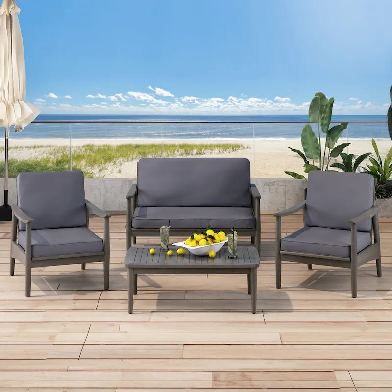 Ensemble de salon extérieur Willowbrook en bois d’acacia pour 4 personnes, par Christopher Knight Home