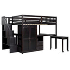 Letto a soppalco matrimoniale con scale, libreria, scrivania e guardaroba, mobile multifunzionale salvaspazio per bambini e ragazzi - bianco