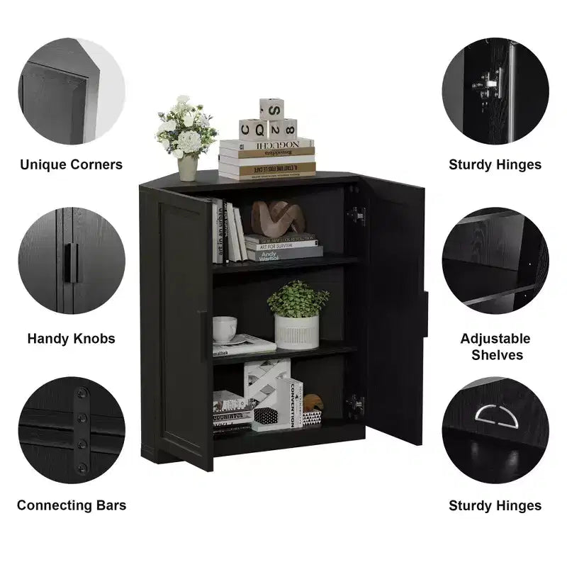 Meuble d’angle Dovelina avec étagères réglables, buffet, meuble à vin et meuble de cuisine et de salle à manger avec portes en bois - 31 po H x 31 po L, 36 po H x 31 po L