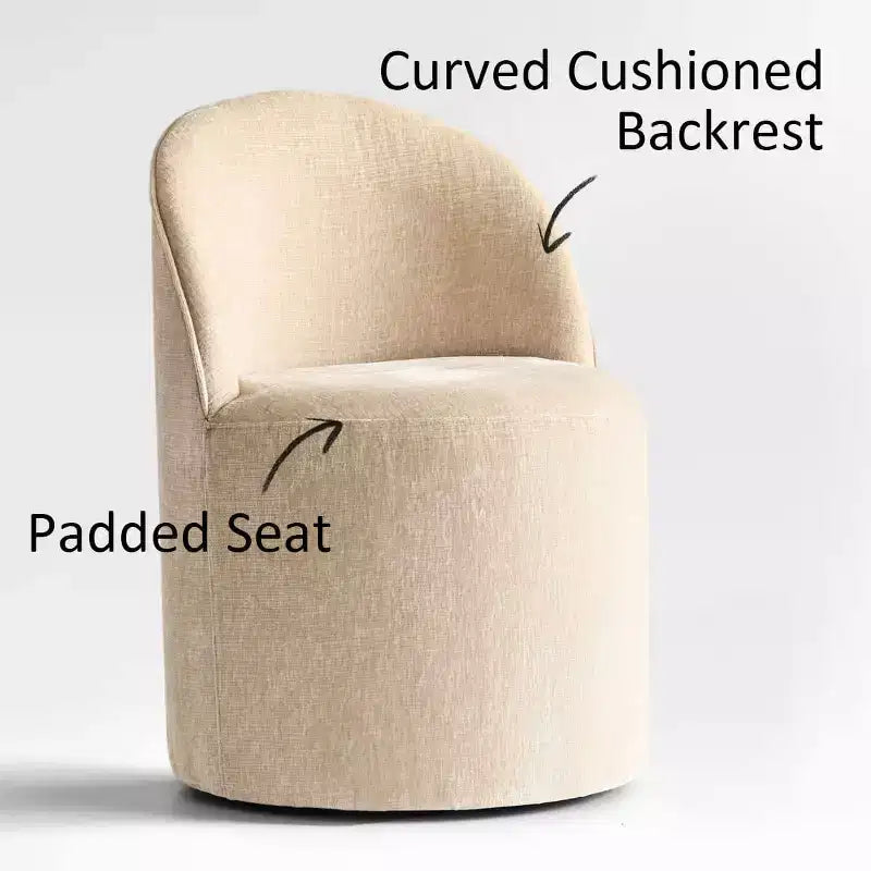 Ensemble de table à manger moderne pour 6 personnes, table ronde à piètement central, fauteuils tonneau pivotants à roulettes, chenille texturée - Panipeachy