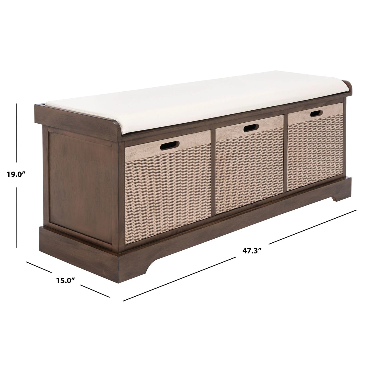 Panca contenitore SAFAVIEH Fiorello con 3 cassetti e cuscino - 47.3 W x 15 L x 19 H - 47Wx15Dx19H