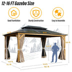 EROMMY Hardtop Gazebo,Outdoor Pergola with Double Roof & Netting & Curtains,Heavy Duty Canopy for Patio, Backyard, Pool party