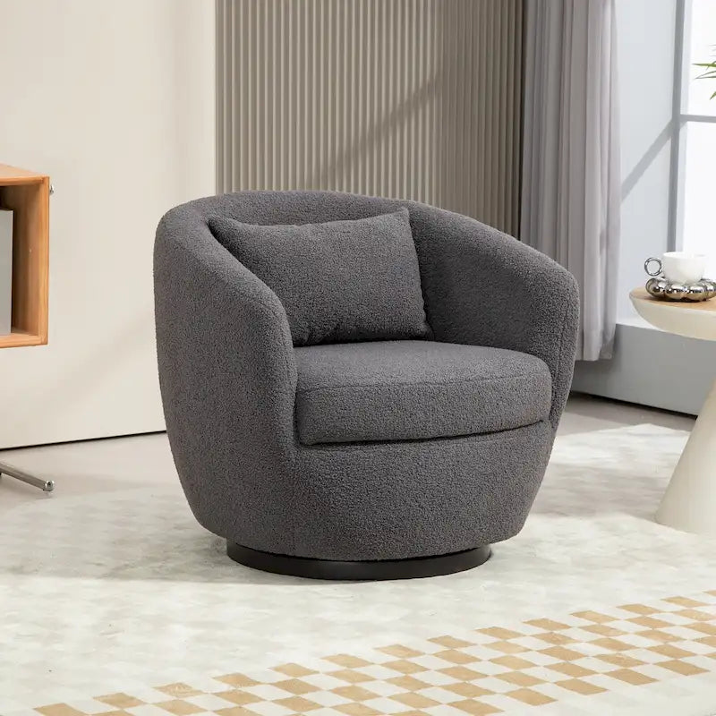 Fauteuil tonneau pivotant rembourré avec rangement, chaise d’appoint moderne pour salon, chambre, bureau ou coin lecture