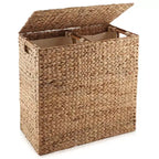 Cesto portabiancheria Casafield a 2 scomparti con coperchio e sacchetti foderati rimovibili, selezionatore in giacinto d'acqua intrecciato per i vestiti