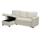 Divano componibile reversibile trasformabile con letto estraibile, chaise longue con contenitore nascosto e gambe resistenti