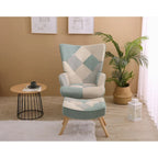 Fauteuil d’appoint avec pouf, ensemble fauteuil et pouf pour le salon, fauteuil d’appoint confortable avec accoudoirs pour la chambre, revêtement en tissu à motifs créatifs